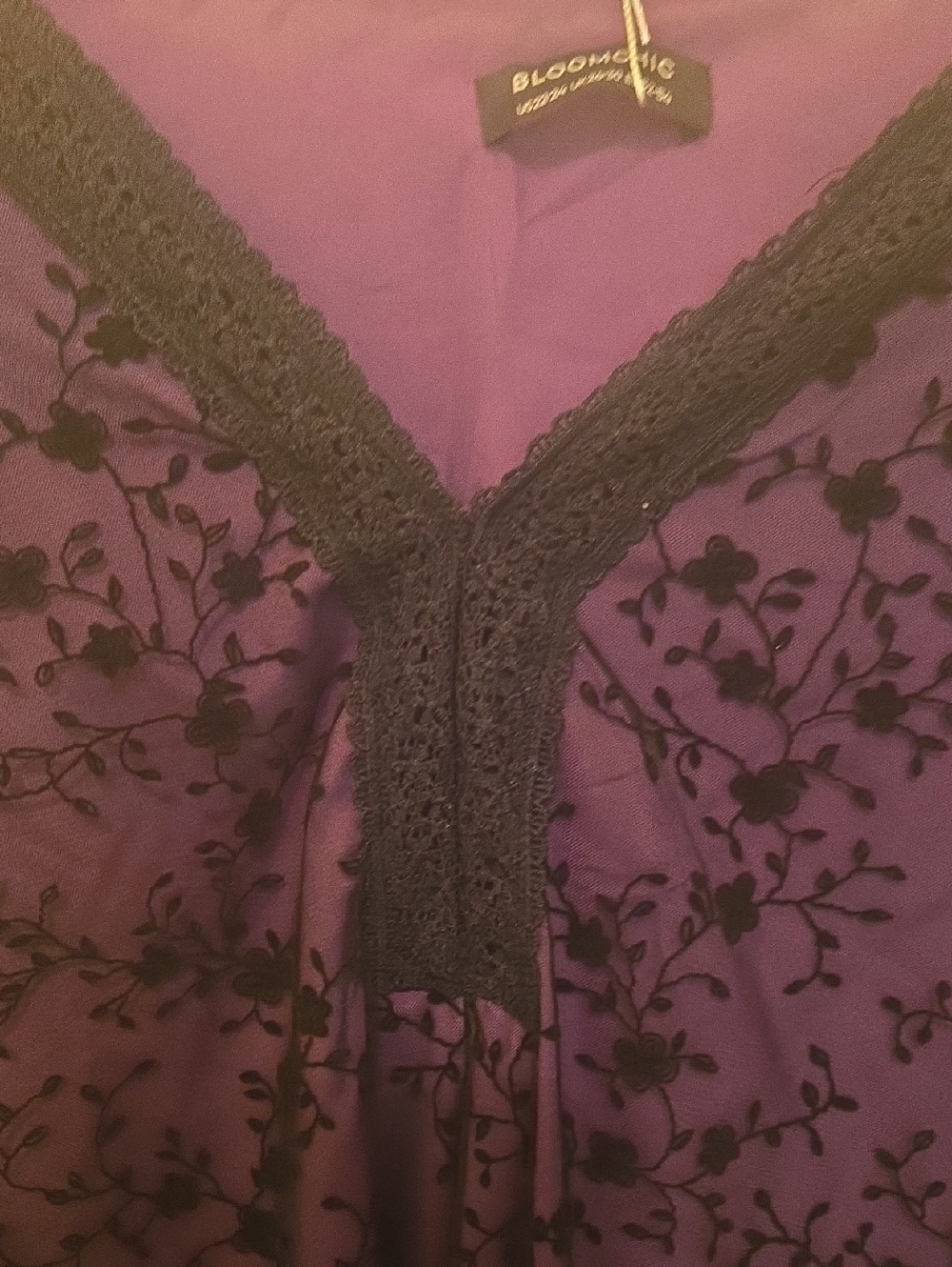 BloomChic Purple and Black Lace Overlay Women's Top, Plus Size, Sheer w/lining. - Picture 2 of 9
